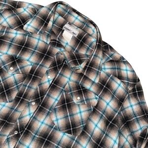 Wrangler Wrancher Shirt Mens XL Plaid Western Long Sleeve Button Down pearl snap